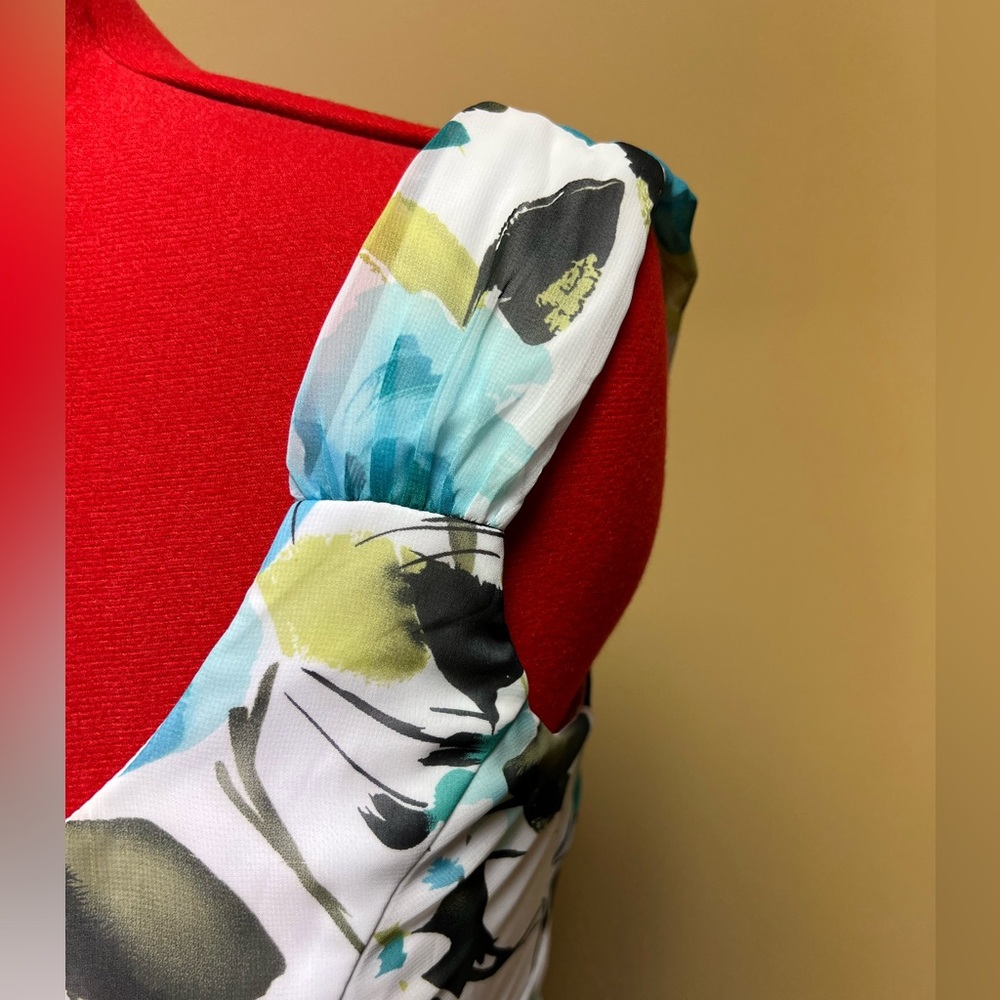 Connected Apparel Teal and Black Floral Midi Dress - Picture 3 of 9